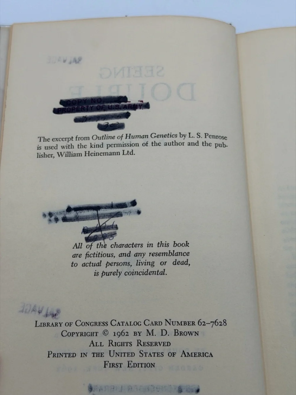Seeing Double by E. X. Ferrars Ex-library Book Hardcover 1962 First Edition